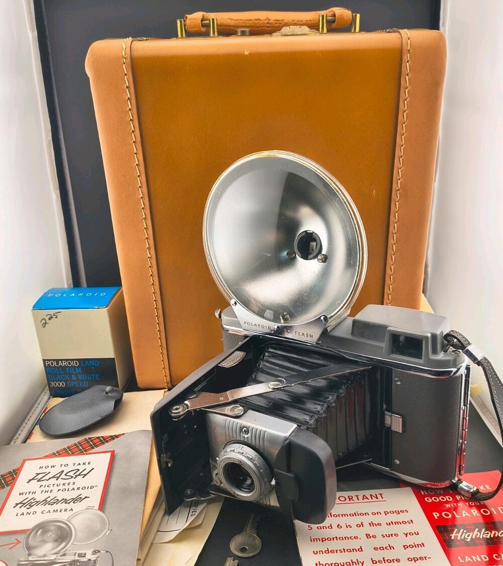 1950s Polaroid Highlander Model 80 Land Camera Outfit w/ Case, Flash, Manuals